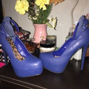 Blue ankle strap platform shoes